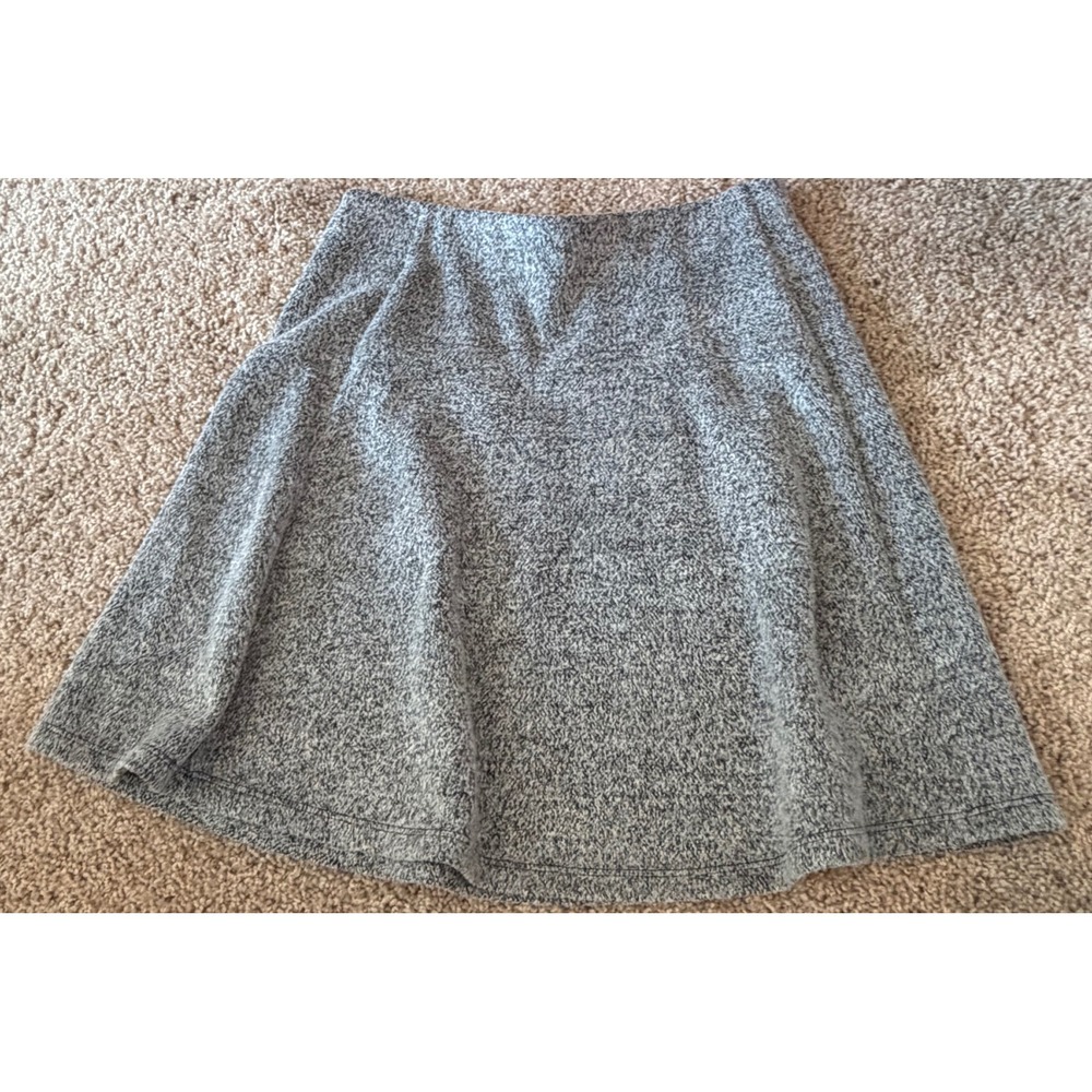 Loft Petites Gray White Marled Knit A-Line Skirt XXSP Petite Pull On Flare
